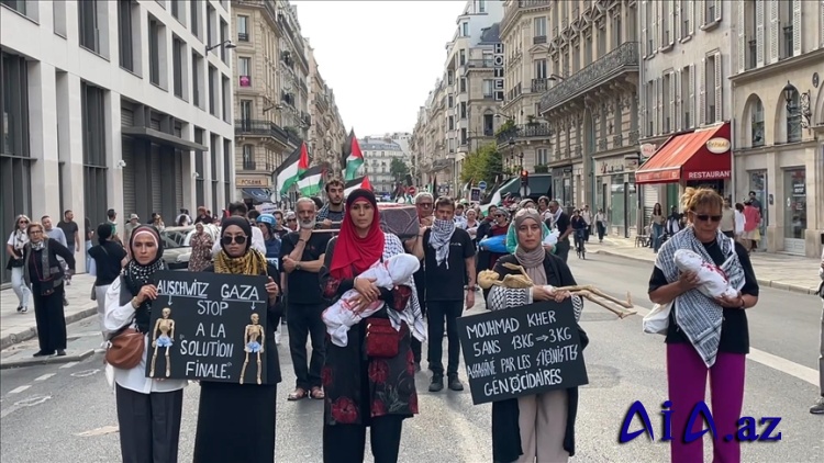 Fransada Qəzzada aclığa diqqəti artırmaq üçün nümayiş keçirilib