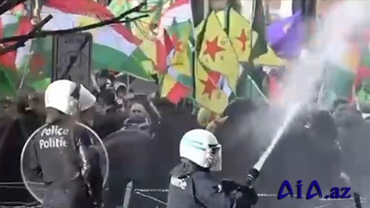 Brüssel polisi YPG/SDG terror təşkilatının tərəfdarlarına qarşı sərt müdaxilə edib