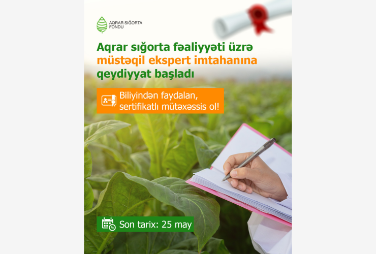 Aqrar Sığorta Fondu aqrar sığorta fəaliyyəti üzrə müstəqil ekspert sertifikatı almaq istəyən namizədlər üçün növbəti təlimlərə başlayır